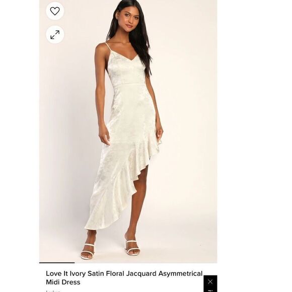 Lulus NWT Love It Ivory Satin Floral Jacquard Asymmetrical Midi Dress Medium (R1 - Picture 1 of 9